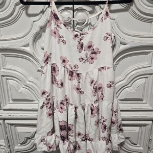 Brandy Melville White Tank Dress with Pink Floral Print